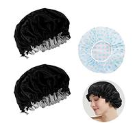 2 gorros de dormir de satén suave para reducir la caída del cabello, gorro de ducha impermeable de doble cara para el cuidado de la piel y las tareas del hogar, con 1 gorro de ducha de lunares.