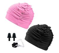 2 Gorros de natación para Mujer con 1 Clip para la Nariz y 1 par de Tapones para los oídos, Gorro de natación elástico, Gorro de natación para Adultos, artículos de natación