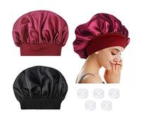 2 gorros de noche suaves para mujer, sombreros de satén sueltos y apretados, con 5 gorros de ducha transparentes desechables de plástico.