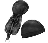 2 Gorros Durag Sedoso de Cola Larga Gorros Elásticos de Onda Transpirable, Negro