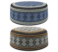 2 gorros kufi para hombres y adolescentes, diseño de calavera islámica, gorro bordado árabe omaní turco, Negro-azul y negro-café, 4-8