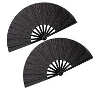 2 grandes abanico plegable, abanico plegable negro de seda, abanico plegable chino, para Tai chi, baile, fiestas, regalos de boda, decoración de bricolaje, decoración del hogar