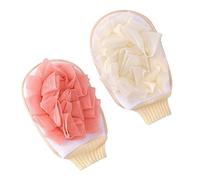 2 guantes de baño exfoliantes para limpieza profunda de la piel, para hombres y mujeres (blanco lechoso, rosa)