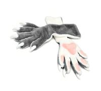 2 guantes de felpa acogedores de cinco dedos para disfraz de Halloween para mayor comodidad y encanto en climas fríos. Guantes de juego de rol, Gris y blanco., Talla única