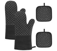 2 guantes de horno, 2 agarraderas, guantes de horno, guantes de algodón, guantes antiquemaduras, guantes de cocina, adecuados para hornear, asar, microondas, color negro