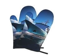 2 guantes de horno para cocina, resistentes al calor, 260.0 °C, impermeables, antideslizantes, para cocinar, hornear, océano, ferry, barco, cocina, par de guantes para proteger las manos
