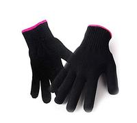 2 guantes resistentes al calor para peinar el cabello, rizador, plancha plana y varita rizadora, negro, borde rosa
