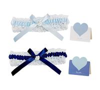 2 Guirnaldas, 2 Tarjetas De Felicitación Por Corazón, Guirnalda De Novia, Guirnalda De Encaje, Accesorios De Novia, Guirnalda De Novia Con Lazo (Azul, Azul Cielo)