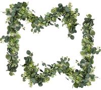 2 guirnaldas de eucalipto, 180 cm, plantas artificiales, plantas colgantes, ramas de eucalipto, hojas verdes, decoración con flores blancas, dólar de plata para fondo, boda, arco, decoración de mesa