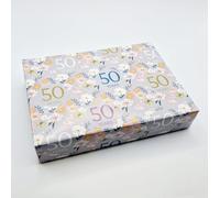 2 hojas 2 etiquetas 50 cumpleaños gris plata elegante papel de regalo flores fondo 50 años mujer papel de regalo (PA)