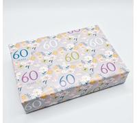 2 hojas 2 etiquetas 60 cumpleaños gris plata elegante papel de regalo flores fondo 60 años mujer papel de regalo (PA)