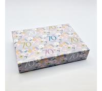 2 hojas 2 etiquetas 70 cumpleaños gris plata elegante papel de regalo flores fondo 70 años mujer papel de regalo (PA)