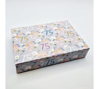 2 hojas 2 etiquetas 75 cumpleaños gris plata elegante papel de regalo flores fondo 75 años mujer papel de regalo (PA)