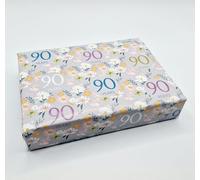 2 hojas 2 etiquetas 90 cumpleaños gris plata elegante papel de regalo flores fondo 90 años mujer papel de regalo (PA)