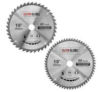 2 hojas circulares de madera Saxton TCT de 250mm x 30mm 40 y 60T compatibles con Bosch, Makita, etc., compatibles con sierras de 255mm