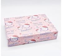 2 hojas con 2 etiquetas de caras lindas con texto en inglés "Happy 1st Christmas As My Daughter", papel de regalo para primera Navidad, rosa para relaciones familiares (PA)