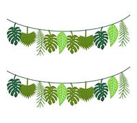 2 hojas de palma tropicales verdes, 5 m, hojas de palma tropicales, guirnalda de pancarta reutilizable para cumpleaños, fiesta hawaiana, fiesta temática de la selva, cumpleaños de dinosaurios (verde)
