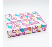2 hojas de papel de regalo de 10 cumpleaños con 2 etiquetas para 10 años, cubos divertidos rosados, papel de regalo para mujer y niña (PA)