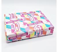 2 hojas de papel de regalo para cumpleaños número 11 años, diseño de cubos divertidos de color rosa, papel de regalo para mujer y niña (PA)