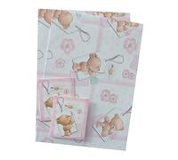 2 hojas de papel de regalo para niñas y 2 etiquetas de regalo, con bonito diseño de oso de peluche