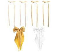 2 Horquillas Con Lazo Largo De Cola De Satén Y 2 Pares De Pinzas Largas Para Pato, Estuche Sedoso, Estable Para Usar, Accesorios De Fiesta Para Mujeres Y Niñas (Amarillo, Blanco).