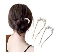 2 horquillas coreanas en forma de U con perlas para el pelo para mujer, elegantes horquillas de metal, horquillas de perlas vintage, herramientas de peinado para el cabello, regalos (A-plata dorada)