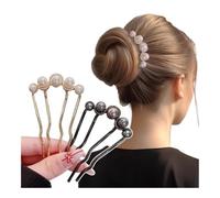 2 horquillas coreanas en forma de U con perlas para el pelo para mujer, elegantes horquillas de metal, horquillas de perlas vintage, herramientas de peinado para el cabello, regalos (B-negro dorado)