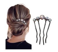 2 horquillas coreanas en forma de U con perlas para el pelo para mujer, elegantes tenedores de metal, horquillas de perlas vintage, herramientas de peinado para el cabello, regalos (B-negro)
