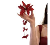 2 horquillas de flores Lycoris Radiata for mujer, pinzas for el pelo con borlas de cristal, Clip romántico de tiburón, accesorios for banquetes y fiestas(Red flower tassel)
