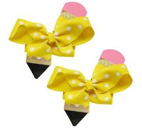 2 horquillas de lazo acanaladas hechas a mano para niños, lazos para el pelo para la vuelta al cole, accesorios de decoración para el pelo para mujeres Regreso a la escuela lápiz pelo arcos clips