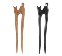 2 horquillas de madera en forma de U, hechas a mano, pinzas para el pelo talladas de 2 dientes, horquillas francesas con bonito diseño de gatos para mujeres y niñas, accesorios para moño