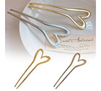 2 horquillas en forma de U, horquillas de metal en forma de U, palillos de pelo con forma de corazón, horquillas para el pelo francés, horquillas para el pelo, 2 puntas, para mujer, accesorios para el
