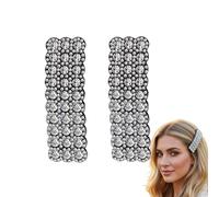 2 horquillas rectangulares con diamantes de imitación plateados para mujeres y niñas, accesorios para el cabello, clips y pasadores