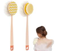 2-in-1 Bath Scrubber & Back Brush Extra Long Handle, Portable Anti-Slip Long Handle Bath Brush with Stiff and Soft Bristles