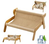 2-in-1 Cat Hammock & Scratcher,Wear-Resistant Sisal Scratching Cat Lounge Chair,Pet Seat Bed for Indoor Cats,Summer Cooling Comfort Sleep Mat,Foldable Space-Saving Cats Furniture (Linen Style)