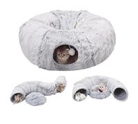2-in-1 Cat Tunnel Bed | Soft & Comfortable Cat Cave Indoor | Foldable Cat Nest Bed | Cozy Round Cat Tunnel House | Washable Non-Deforming Cat Bed For Cold Weather Comfort Feline Friends