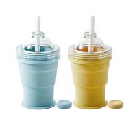 2-in-1 Collapsibl Silicone Ice Ball Maker Cup, 2Pack 325ml Ices Cube Mold Cup, Round Ices Cube Bottle With Straw, Reusable Foldable For Milk Beer Soda Cocktail Beverage, Home Gym Travel