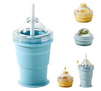 2-in-1 Collapsible Silicone Ice Ball Maker Cup,Portable Foldable Ice Sphere Mold with Built-in Straw & Lid,Reusable Easy Demolding Leakproof Hockey Cup for Camping,Office,Travel (Blue)