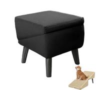 2-in-1 Convertible Wooden Home Step Stool Dog Ramp Stairs, Split Ottoman Dog Ramps, Foldable Non Slip Stairs for Couch, For Bed, Couch, Pet Steps, Outdoor Dogs Ramp Porch Steps (Black,Plush)