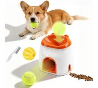 2-in-1 Dog Tennis Ball Launcher & Treat Dispenser, Automatic Dog Ball Launcher, nteractive Spring-Loaded Fetch Toy with Snack Storage, Mental Stimulation & Exercise Toy for Small to Medium Dogs