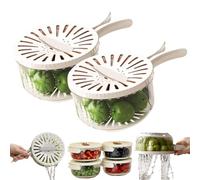 2-in-1 Draining and Preservation Basket: Simplify Washing & Storing, Fruit Washing Bowl with Strainer, Draining and Preservation Basket with Lid, Foldable Handle (White(S+S))