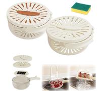 2-in-1 Draining and Preservation Basket: Simplify Washing & Storing, Fruit Washing Bowl with Strainer, Fruit Basket Washer Bowl and Drainer Container with Lid and Foldable Handle (Large Set(W+B))