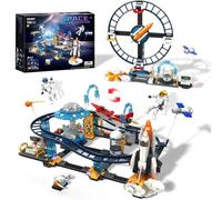 2 in 1 Espacio Bloques de construcción, Juguetes educativos con Cohetes, OVNIs, Satélites, Cápsulas espaciales, Montaña rusa Parque Municipal Juegos STEM , 764 piezas, Regalo para Chicos Niños 6+