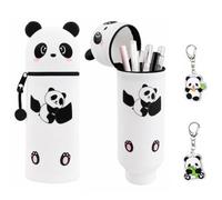 2 in 1 Estuche Panda, 19,5 x 6,5 x 6,5 cm Kawaii Portalápices con 2 Colgantes, Silicona Suave, Estuches Lápices Multifuncional para Papelería Aesthetic, Material Escolar, Cosméticos, Estudiantes