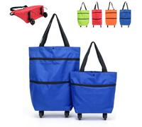 2-in-1 Foldable Shopping Bag with Wheels,Lightweight Collapsible Grocery Bag (Blue)