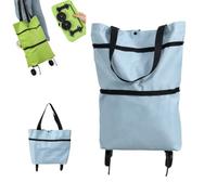2-In-1 Foldable Shopping Cart, Foldable Shopping Bag with Wheels, Portable Folding Shoppings Trolley Bag, Lightweight Collapsible, Reusable Tote Bag for Supermarket, Travel, Laundry, Home (Blue)