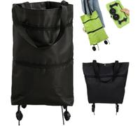 2-In-1 Foldable Shopping Cart, Foldable Shopping Bag with Wheels, Portable Folding Shoppings Trolley Bag, Lightweight Collapsible, Reusable Tote Bag for Supermarket, Travel, Laundry, Home (Black)