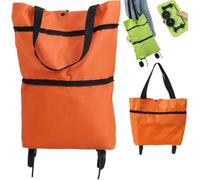 2-In-1 Foldable Shopping Cart, Foldable Shopping Bag with Wheels, Portable Folding Shoppings Trolley Bag, Lightweight Collapsible, Reusable Tote Bag for Supermarket, Travel, Laundry, Home (Orange)