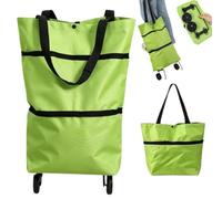2-In-1 Foldable Shopping Cart, Foldable Shopping Bag with Wheels, Portable Folding Shoppings Trolley Bag, Lightweight Collapsible, Reusable Tote Bag for Supermarket, Travel, Laundry, Home (Green)