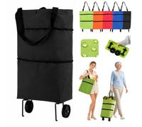 2-in-1 Foldable Shopping Cart, Shopping Bag on Wheels, Folding Trolley，Black